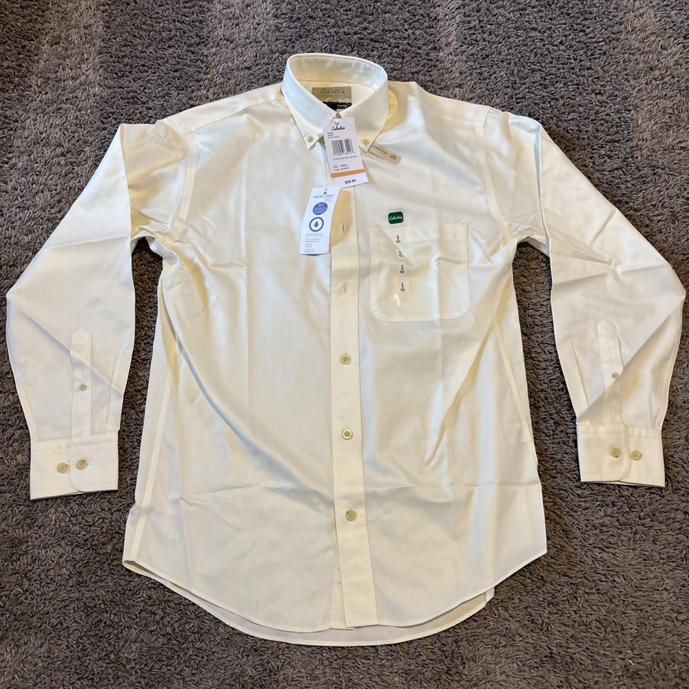 Cabela's Shirt Mens Small S White Outdoors Series Care Free Cottons NWT